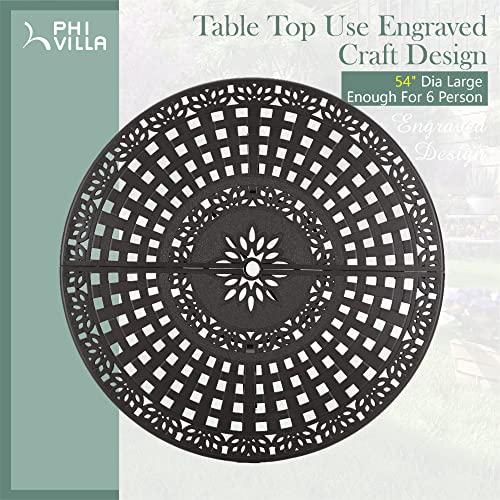 PHI VILLA Cast Aluminum High Bar Dining Set for 6 Person, 7 Piece Outdoor Patio Set with 54" Dia Cast-Top Aluminum Table(2.1" Umbrella Hole) and 6 Outdoor Swivel Bar Stool Chairs with Seat Cushions