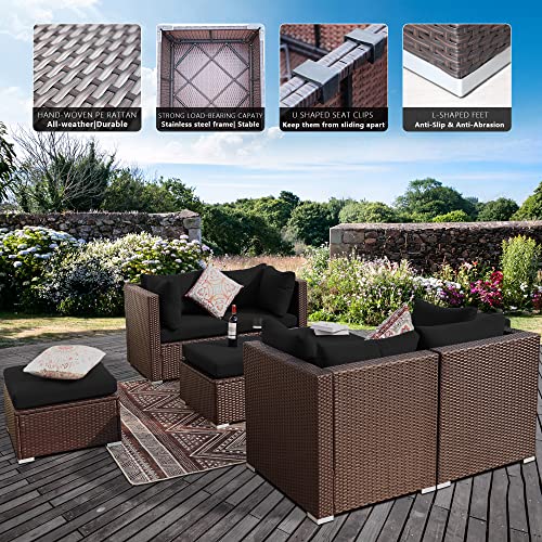 BULEXYARD 9 Pieces Patio Furniture Set with 43" Propane/Natural Gas Fire Pit Table, Outdoor Sectional Sofa Conversation Sets (Espresso/Black)