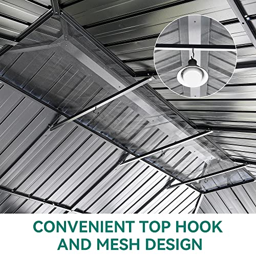 YITAHOME 12x18ft Hardtop Gazebo with Nettings and Curtains, Heavy Duty Double Roof Galvanized Steel Outdoor Combined of Vertical Stripes Roof for Patio, Backyard, Deck, Lawns, Gray