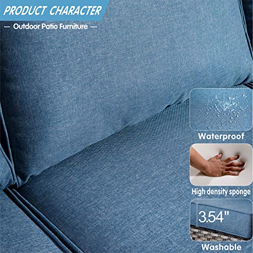 ovios Patio Furniture Set 10 PCS Outdoor Wicker Rocking Swivel Chairs Sectional Sofa Set with 4 Single Chairs High Back Rattan Sofa for Yard Garden Porch (Denim Blue)