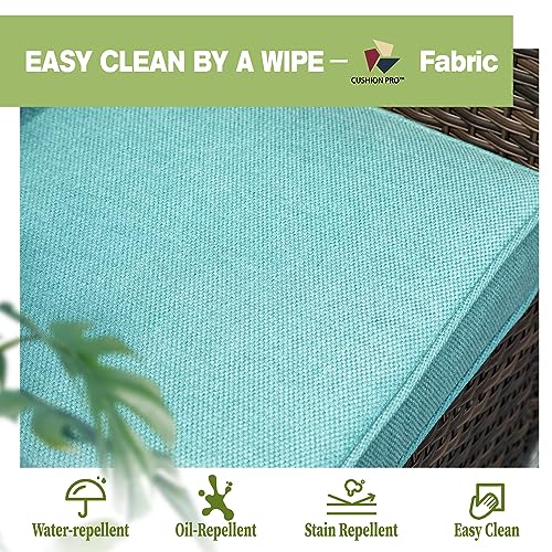 MIXPATIO 5 Pcs Patio Conversation Set for 7 Seats, Rattan Wicker Outdoor Patio Furniture Set, 2 x Single Chair, 2 x Ottoman, 3-Seat Sofa for Lawn Garden Backyard, Blue