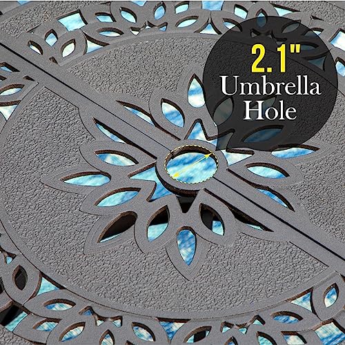 PHI VILLA Cast Aluminum High Bar Dining Set for 6 Person, 7 Piece Outdoor Patio Set with 54" Dia Cast-Top Aluminum Table(2.1" Umbrella Hole) and 6 Outdoor Swivel Bar Stool Chairs with Seat Cushions