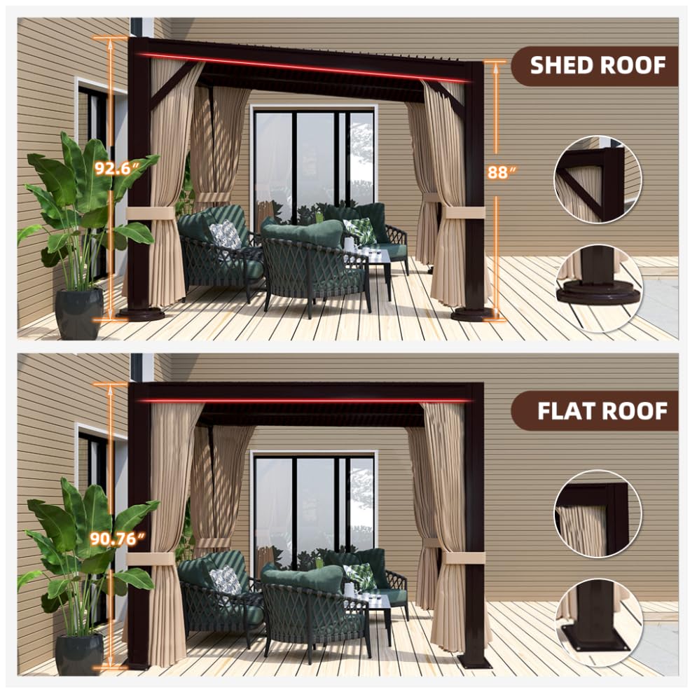 PURPLE LEAF Outdoor Louvered Pergola 10' × 13' Patio Hardtop Gazebo Sun Shade Shelter Outside Canopy with Metal Adjustable Roof for Beach Deck Backyard Garden, Curtains and Netting Included